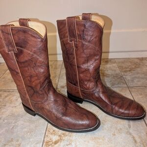 Men or Women Brown Marbled Leather Justin Cowboy Boots